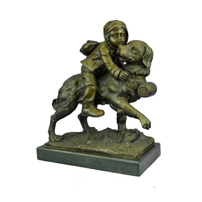 Chien Du St. Bernard By Guadez French Artist Bronze Sculpture Marble Base Statue