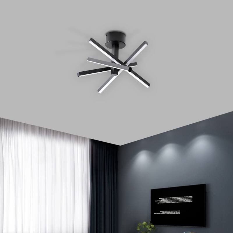 Oaks Aura LED Dimmable Semi-Flush Mount Ceiling Light, Modern Industrial Line Shape Design Kitchen Island Pendant Light