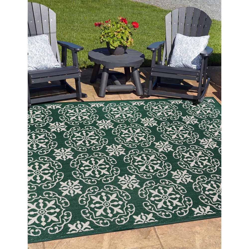 World Rug Gallery Transitional Geometric Textured Flat Weave Indoor/Outdoor Area Rug