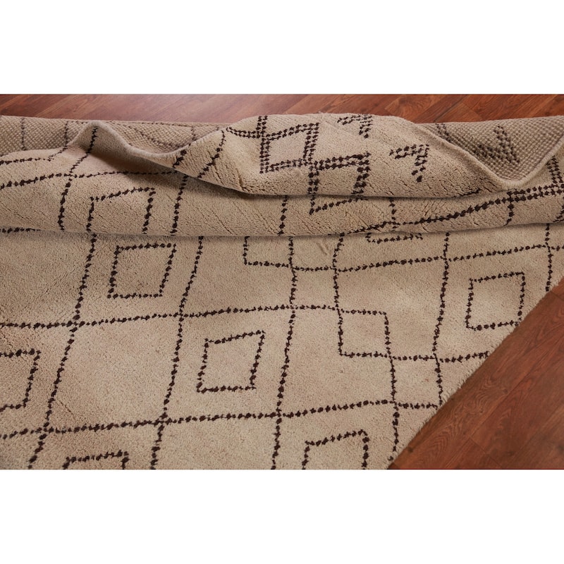 Hand Knotted Oriental 100% Wool Carpet Modern Geometric Beige & Ivories Moroccan Area Rug - 8' 0'' X 5' 0''