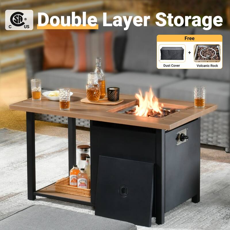 HOOOWOOO 13-piece Grey Wicker Rattan Patio Outdoor Sectional Set with Fire Pit