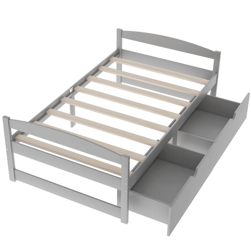 Twin Size Platform Bed with Two Drawers, Gray