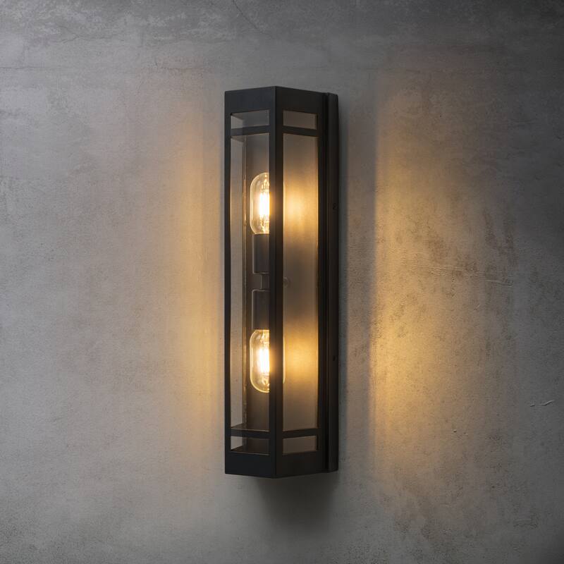 CraftHome H20" Modern Black Outdoor Wall Light with Dusk-to-Dawn Sensor and Clear Tempered Glass t Door Garage Lighting Fixture - W6'' - Matte Black