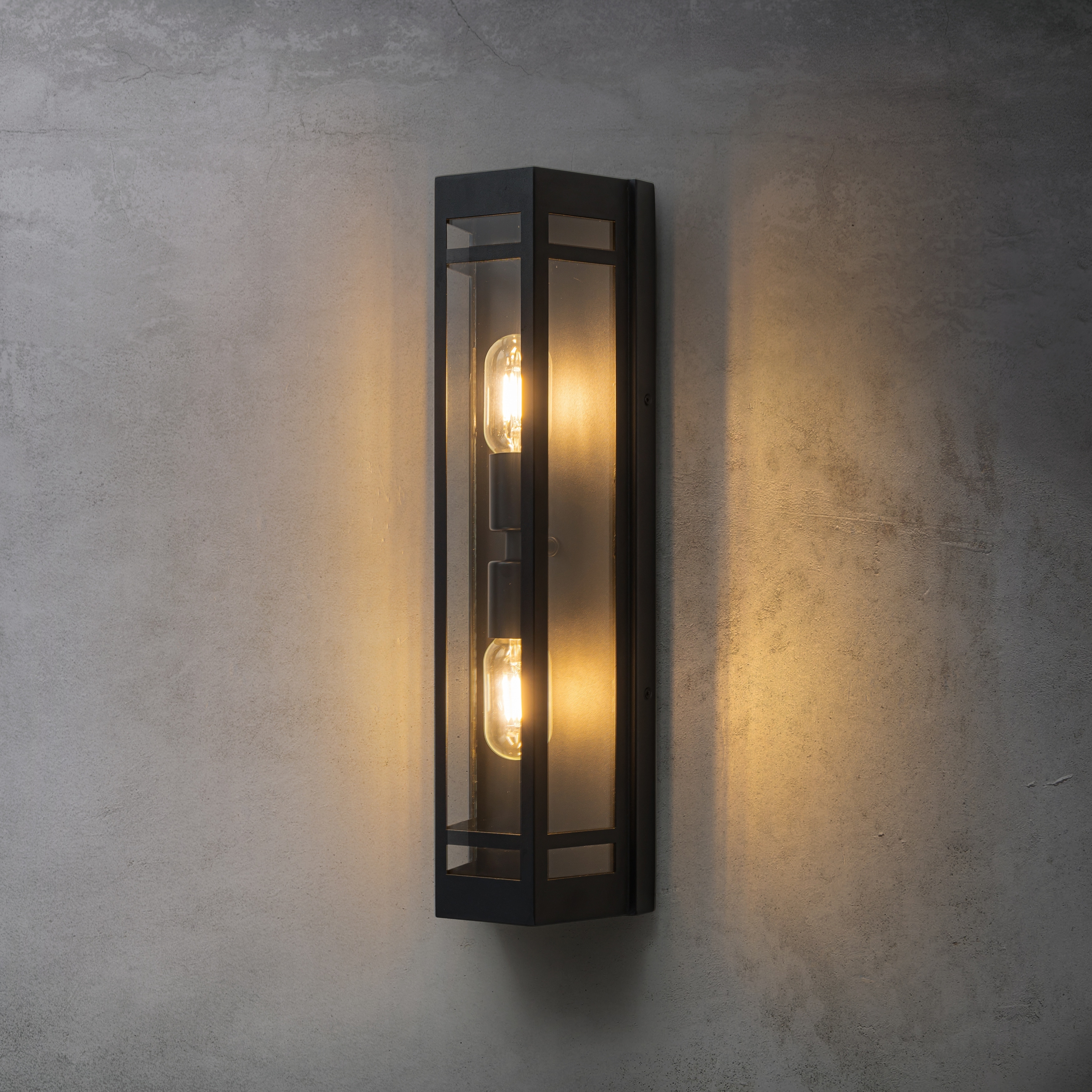 CraftHome H20" Modern Black Outdoor Wall Light with Dusk-to-Dawn Sensor and Clear Tempered Glass t Door Garage Lighting Fixture