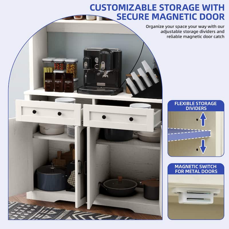 Moasis 71" Tall Kitchen Storage Pantry Cabinet,Sideboard Buffet With 2 Drawers and Power Outlets