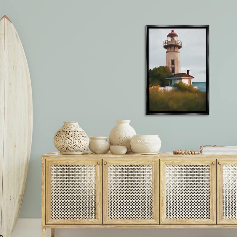 Stupell Scenic Summer Lighthouse View Framed Floater Canvas Wall Art Design By Elizabeth Medley