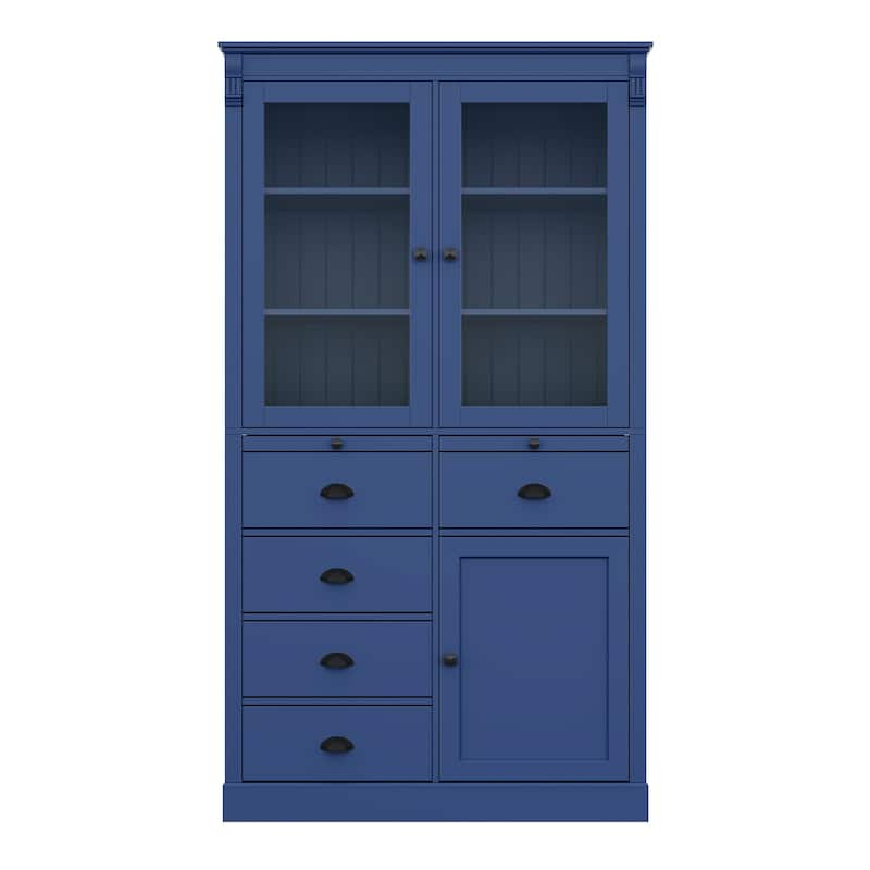 72''H Kitchen Pantry, Display Storage Cabinet with Glass Doors and Drawers, Serving Trays and Shelves