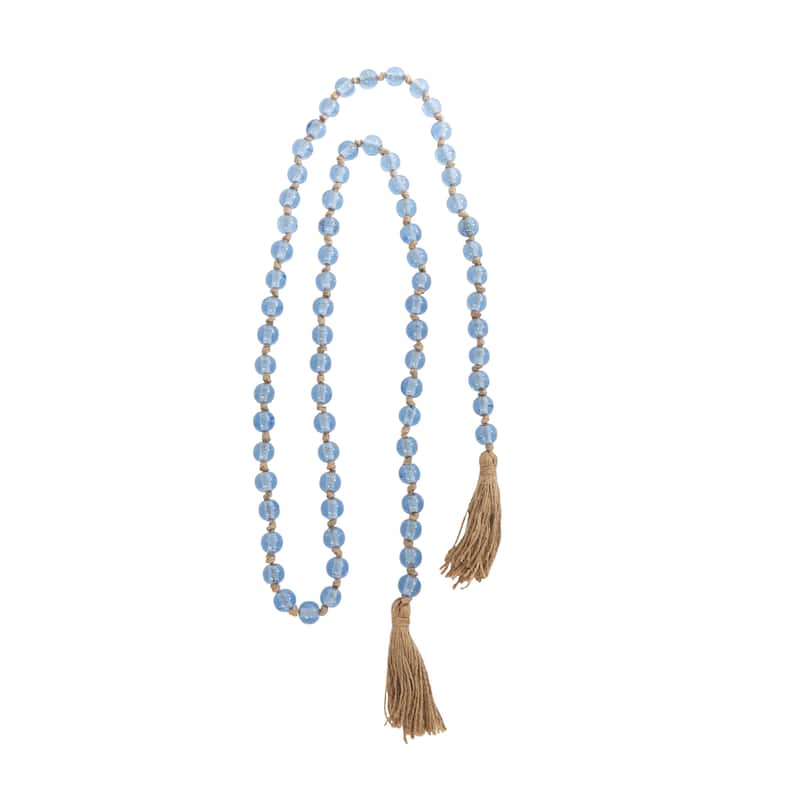 Glass Handmade Round Long Beaded Garland with Tassel with Knotted Brown Jute