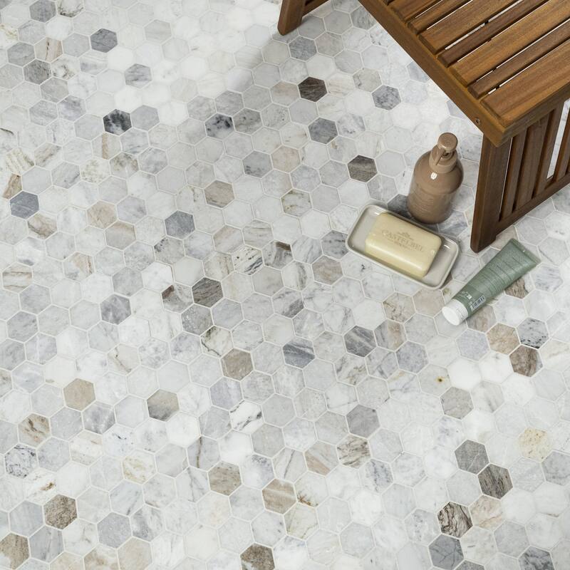 Ackland AKM-S-2X2HXH-CA 12" x 12" Marble Geometric Floor and Wall