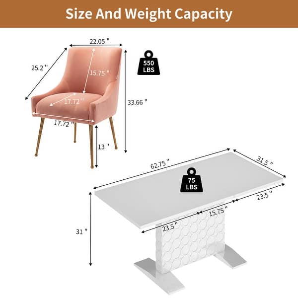 dimension image slide 4 of 9, 7-Piece Clihome High-gloss Extendable Table Velvet Chair Dining Set