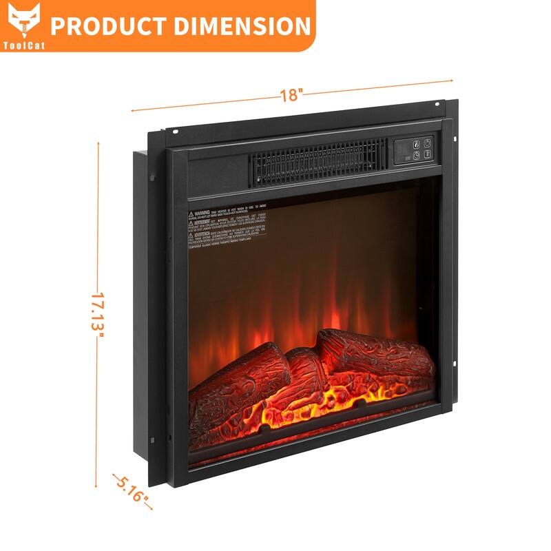 18/23 Inch Electric Fireplace Insert 3D Infrared Heater with Realistic Logs Flames Glass View IR Remote Control 1400W 120V,Black