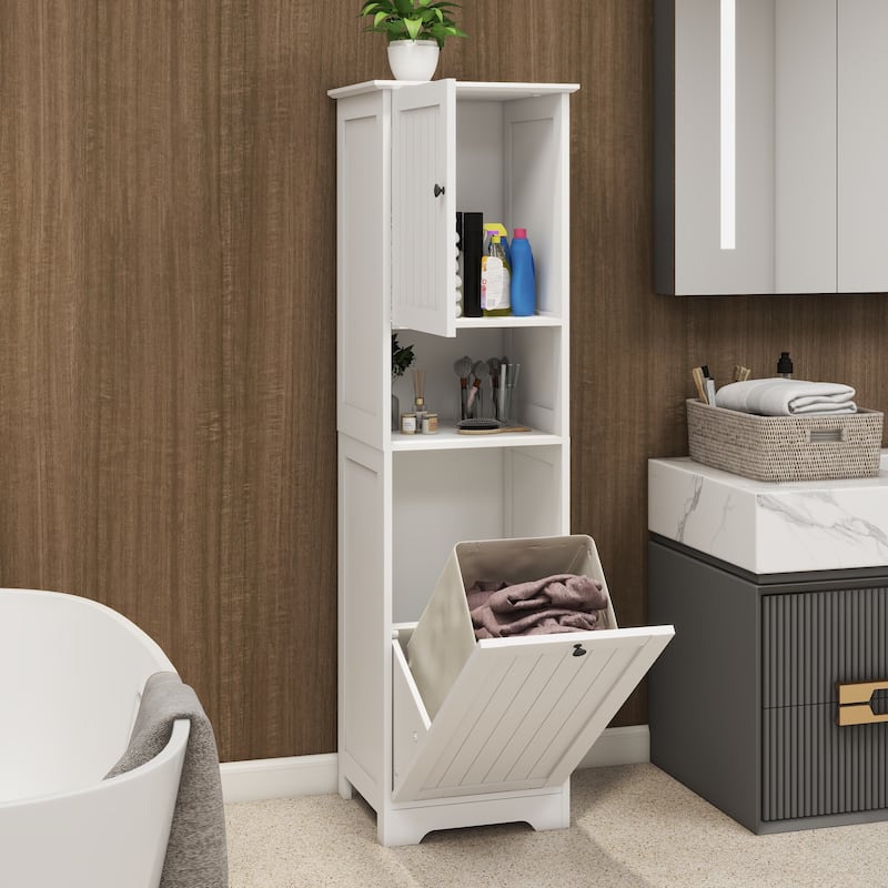 Tilt-Out Laundry Sorter Cabinet - White