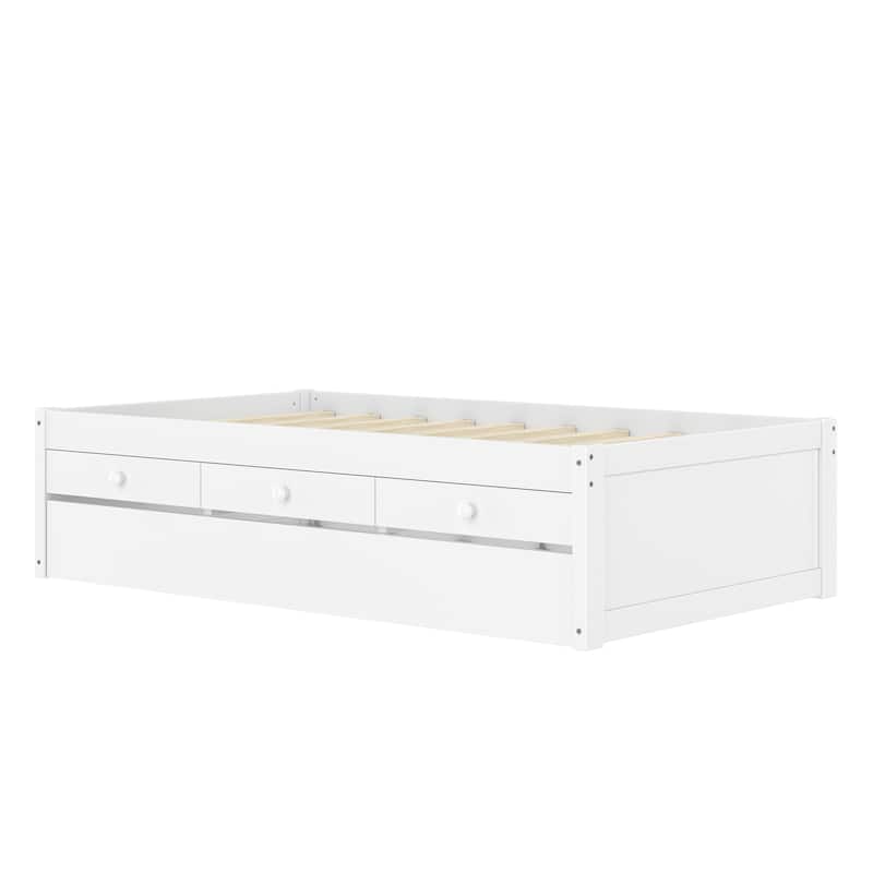 Full/Twin Platform Bed with Trundle, 2 Drawers & Built-in Power Outlets
