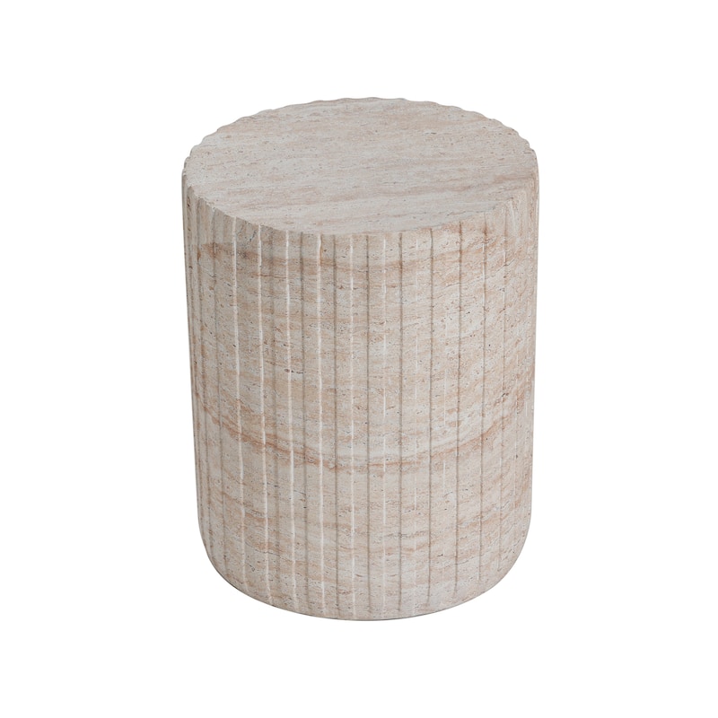 Roomfitters Outdoor Indoor Lightweight Side Table, Modern Cylinder Accent End Table with Vertical Fluted Design