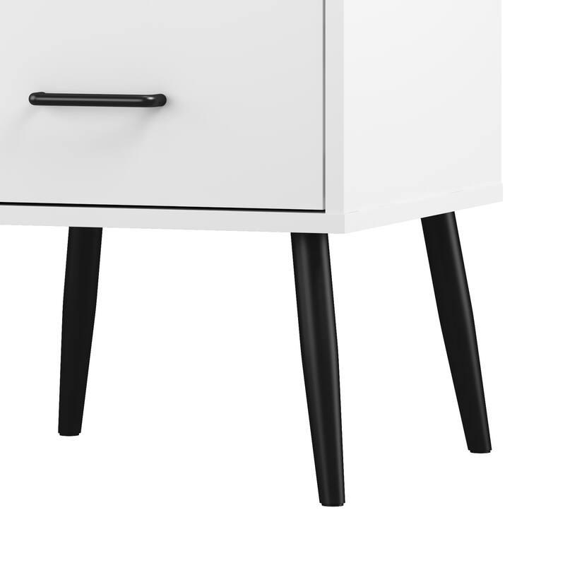 Anmytek 2-Drawer White Nightstand Modern Bedside Table with Metal Legs and Handles