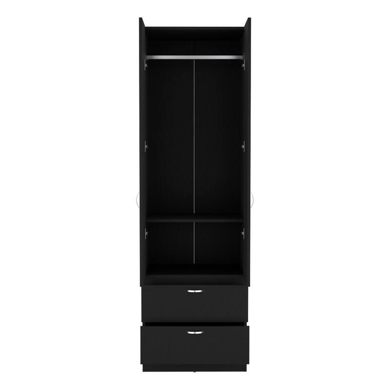 19.5" Modern Double-door Armoire with Hanging Rod, 2 Drawers and 1 Shelf for Bedroom