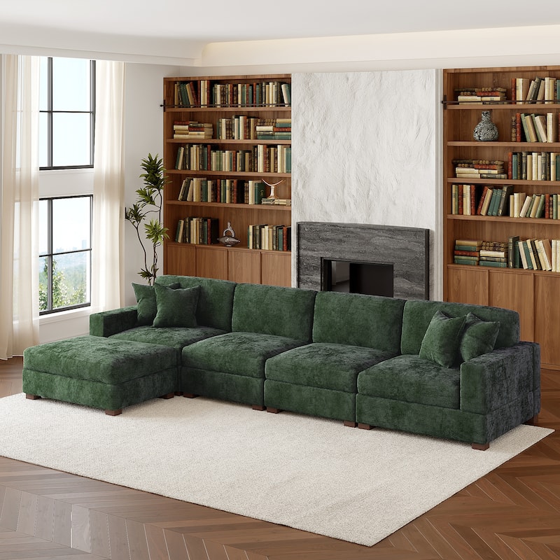 Oversized Chenille Modular Sectional Sofa Living Room Set with Ottoman