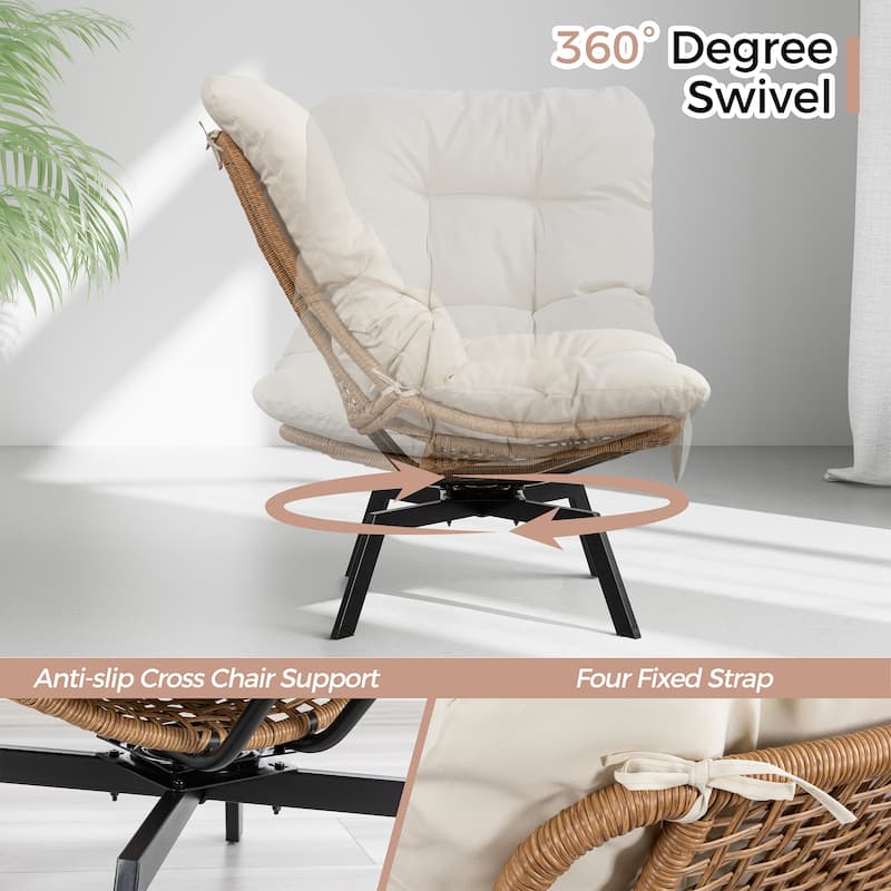 Outdoor Wicker Swivel Chair,Nature Rattan Patio Rotating Chair with Cushion