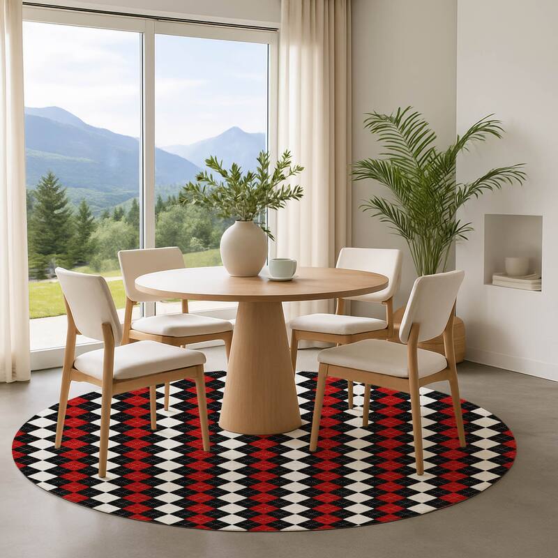 Premium Washable Super Soft Argyle Mayfield Rug - Black - 8' x 8'