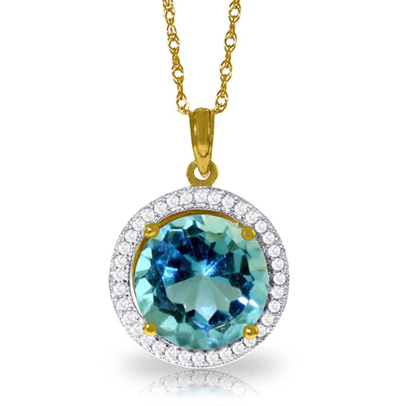 8 Carat 14K Solid Gold Natural Diamond Blue Topaz Gemstone Necklace - 20 Inch - Yellow