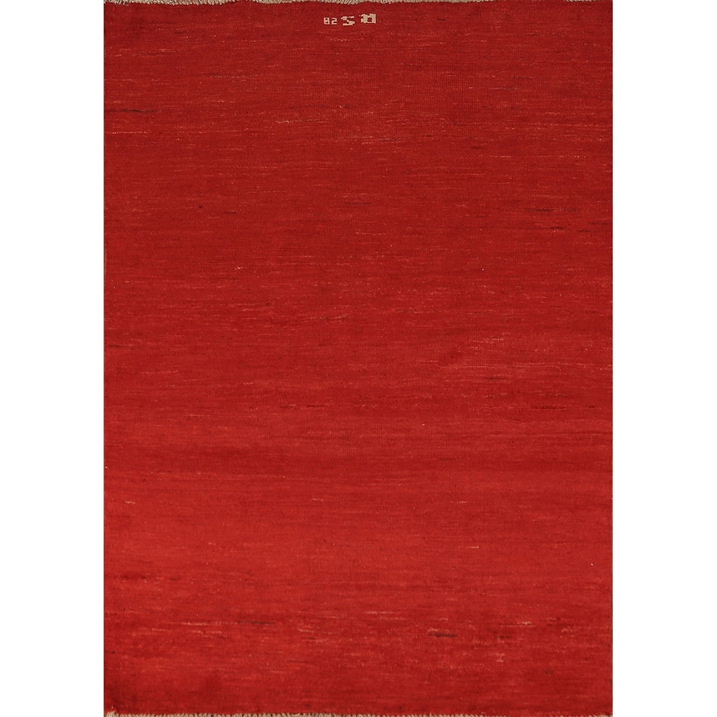 Red Gabbeh Rug Hand-Knotted Oriental Wool Carpet - 3'9" x 5'8"