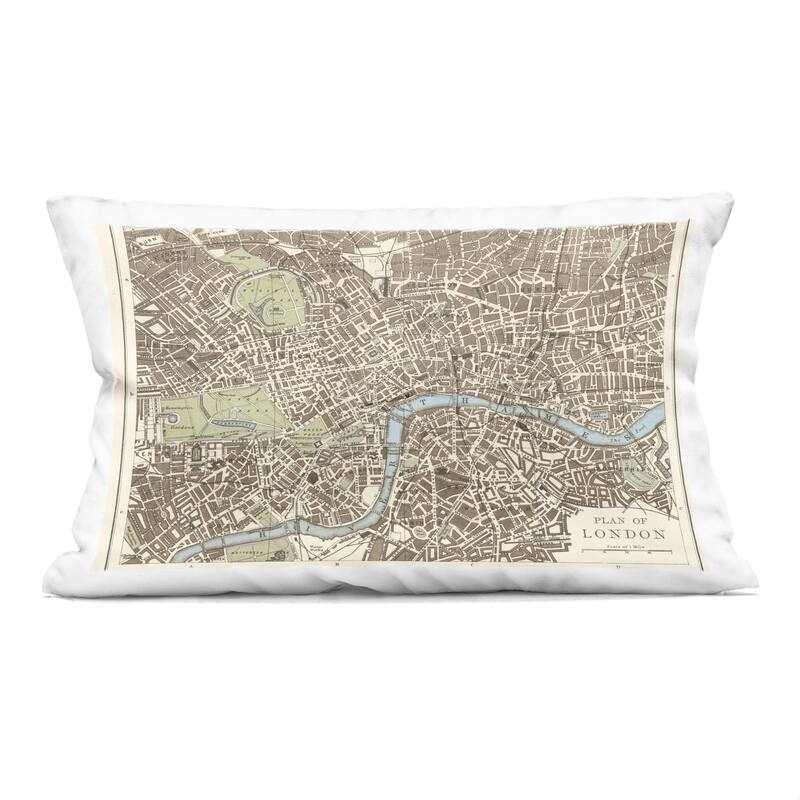 Stupell Vintage Blueprint Plant of London Decorative Printed Throw Pillow Design by Phillipa Katz - Accent - Polyester - Grey - Single