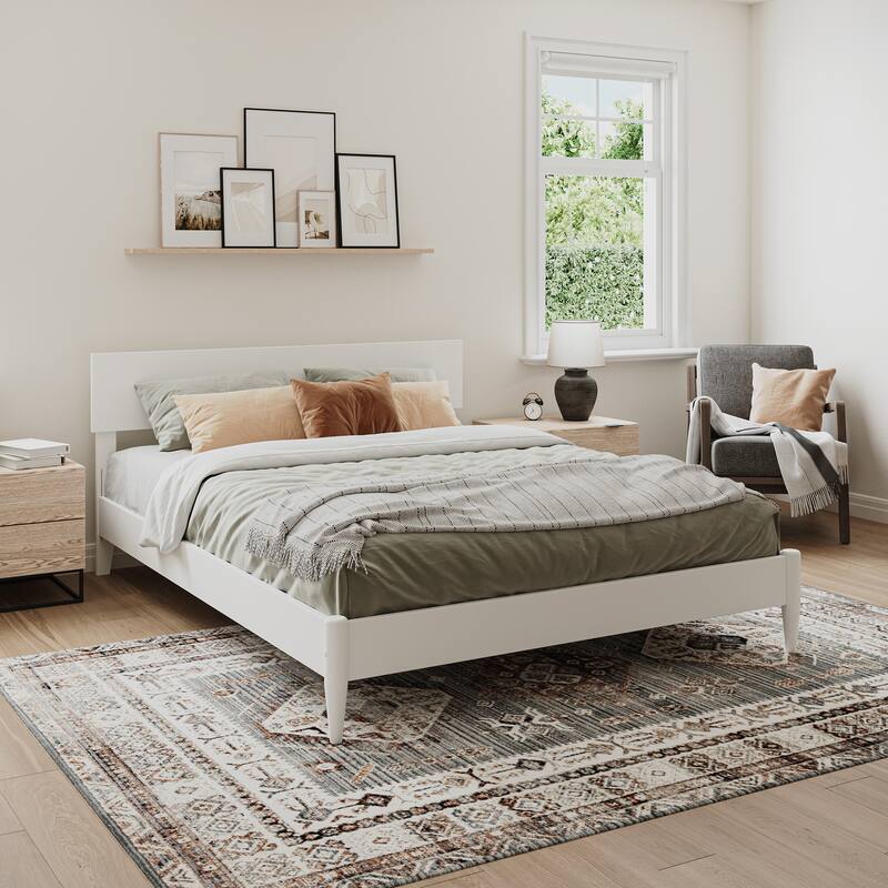 Aria Solid Wood Modern Low Profile Platform Bed - White - Queen