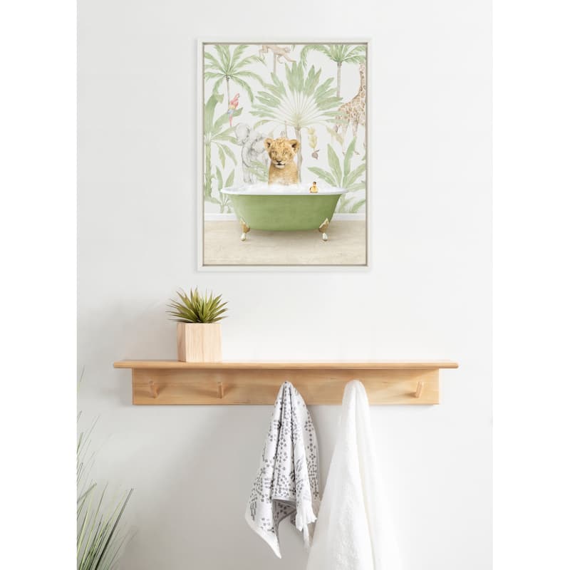 Kate and Laurel Sylvie Lion Cub Bath Framed Canvas by Amy Peterson