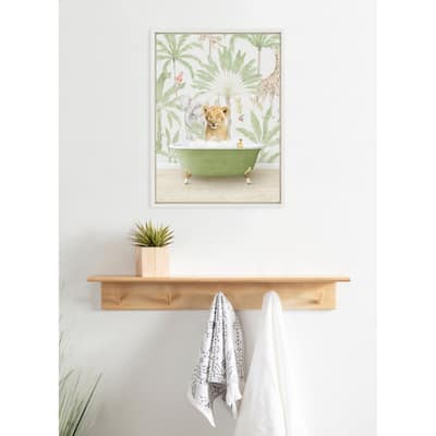 Kate and Laurel Sylvie Lion Cub Bath Framed Canvas by Amy Peterson