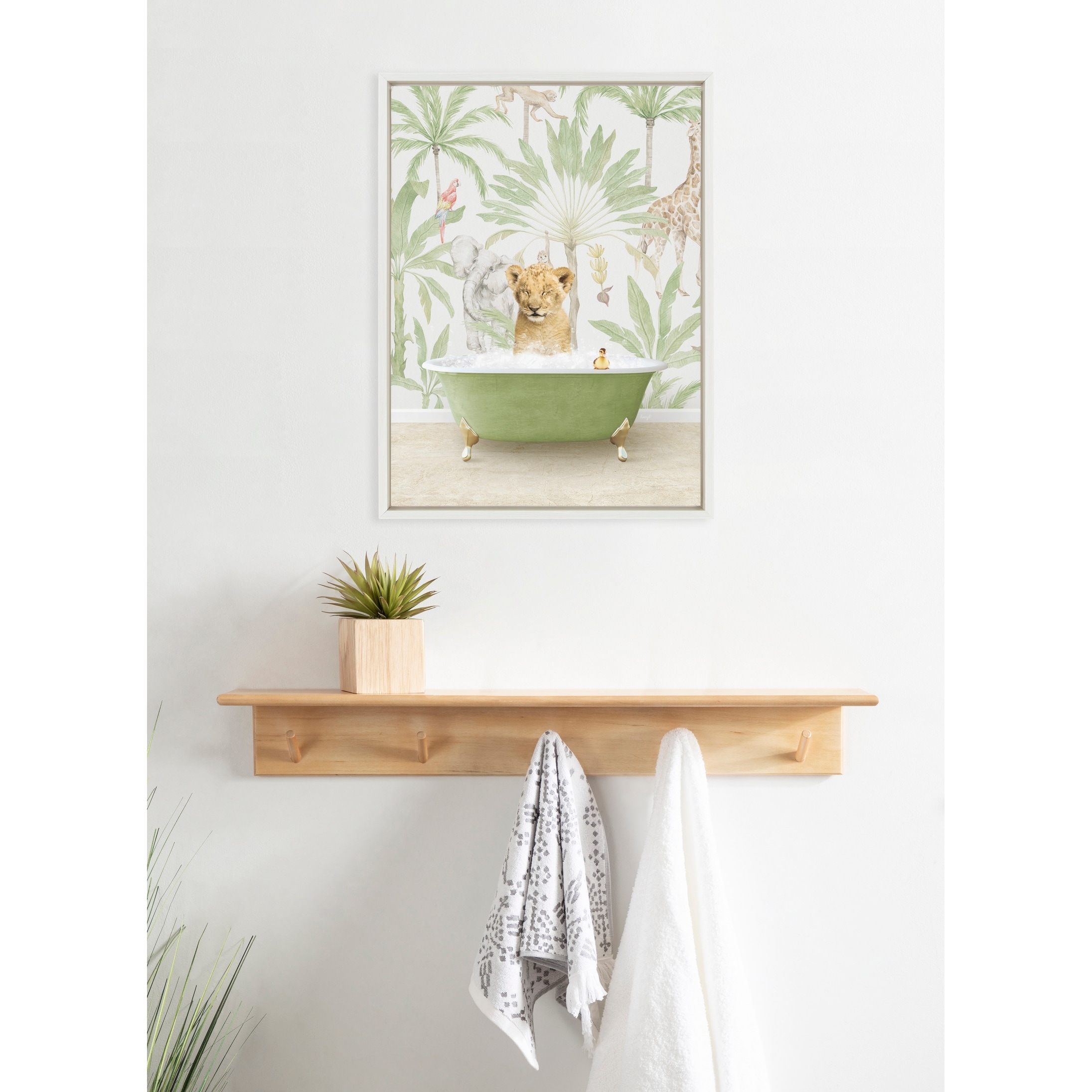 Kate and Laurel Sylvie Lion Cub Bath Framed Canvas by Amy Peterson