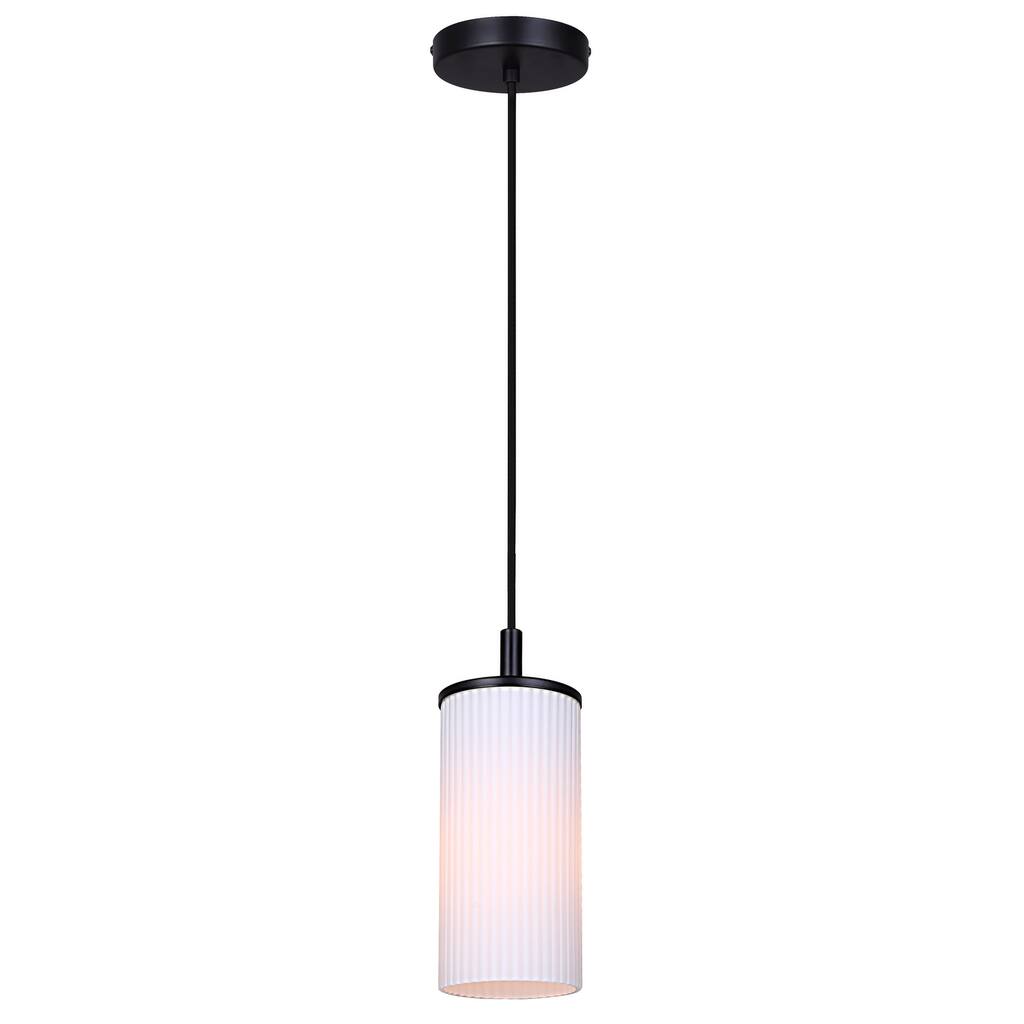 KINSLEA 60-Watt 1 Light Matte Black Mid Century Modern Pendant with White Glass Shade