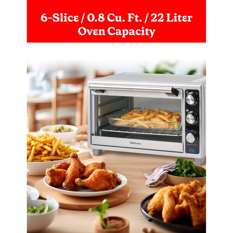 Betty Crocker Air Fryer Convection Toaster Oven, Multifunction 6-Slice Toaster and Air Fryer Oven, Silver