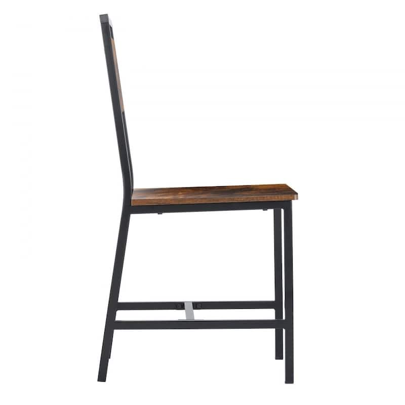 Rustic Brown-Black Metal MDF Dining Chair Set of 2 Ergonomic Sturdy Seat - 18.90 × 14.96 × 34.06 in