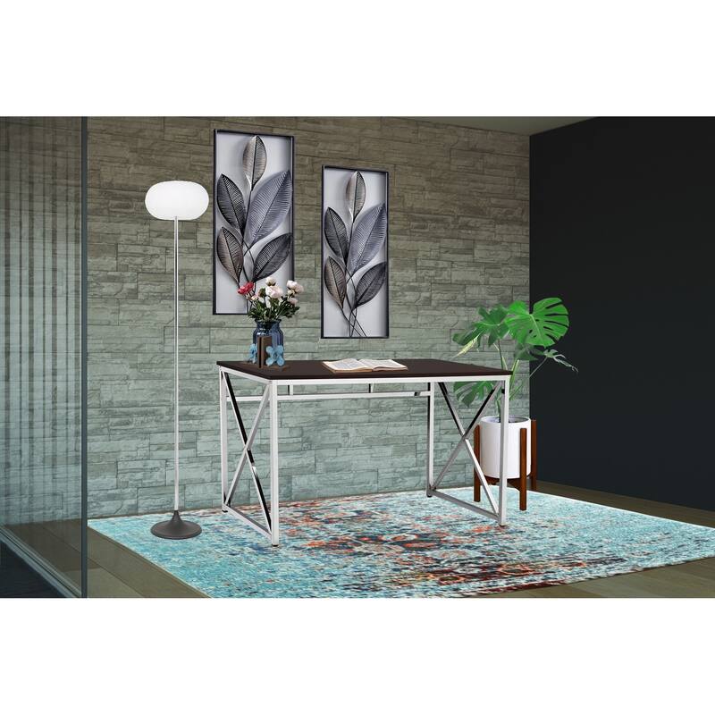 Madison Office Workspace Desk MDF/Chrome In Brown - Brown