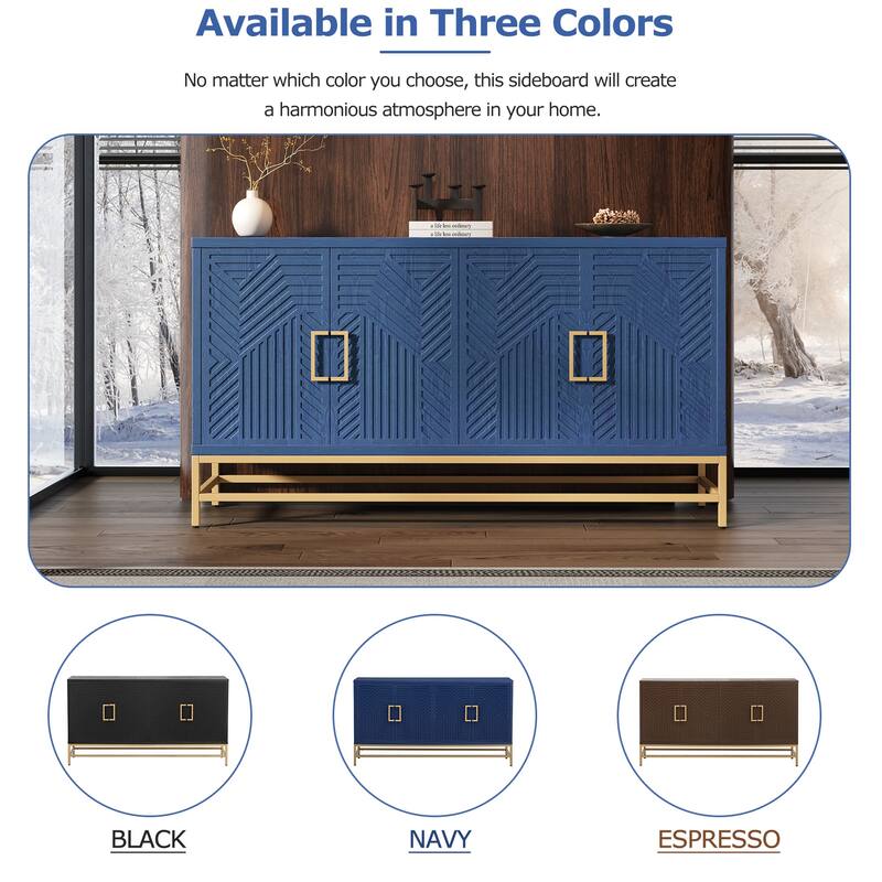 Rectangular Sideboard Entryway Cabinet with Adjustable Shelves & Metal Leg, Buffet Cabinet Console Table for Kitchen Living Room