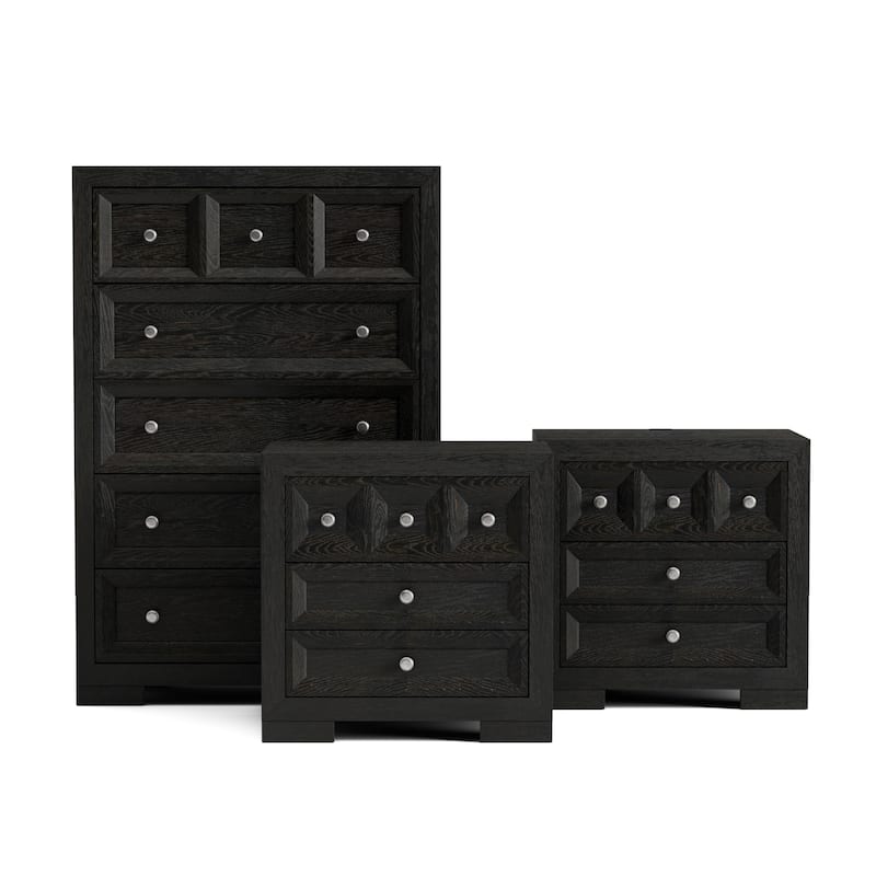 Furniture of America Durem Modern Solid Wood 3-Piece Bedroom Storage Set - Weathered Black.