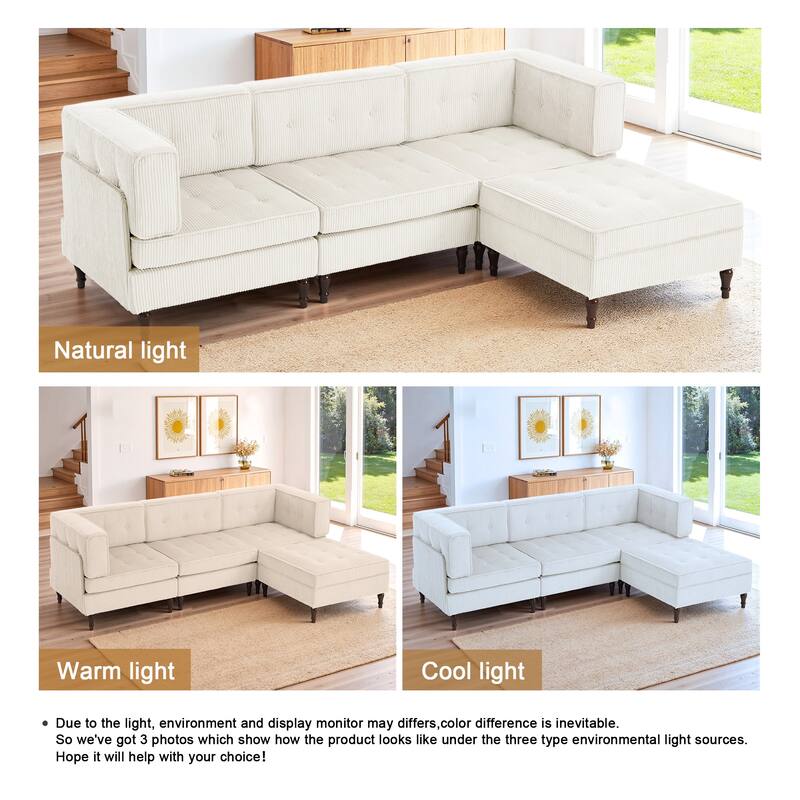 4-Piece 98" W Upholstered Modular Corduroy Sectional Sofa