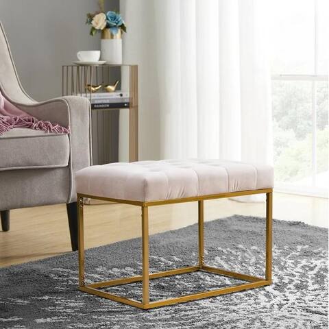 Upholstered Tufted Velvet Ottoman, Modern End of Bed Bench with Golden Metal Frame, Entryway Footrest Stool