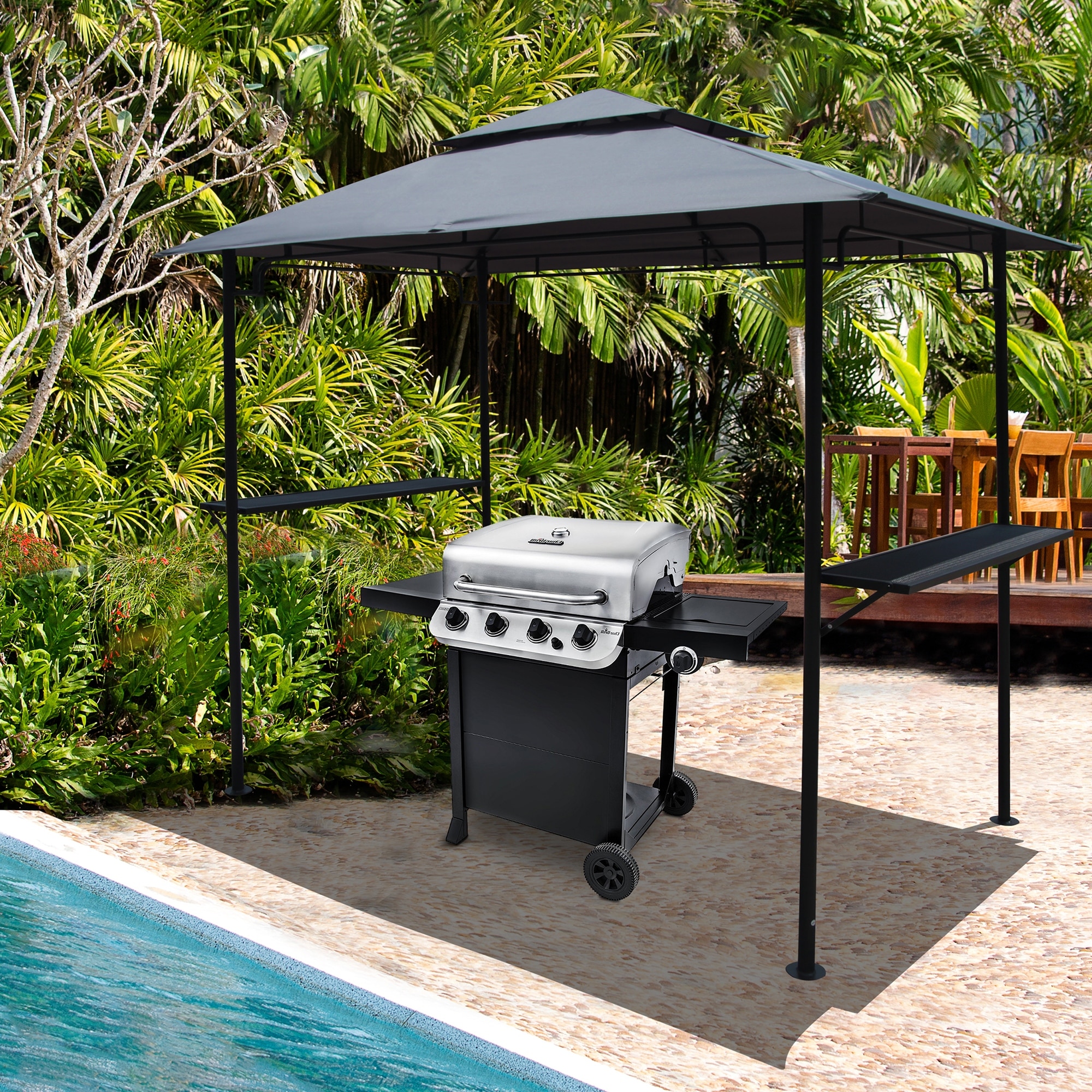 Grand Patio Grill Gazebo 8 x 5 FT,Patio Canopy Shelter for Outdoor BBQ,Water Resistance Gazebo Tent Champagne