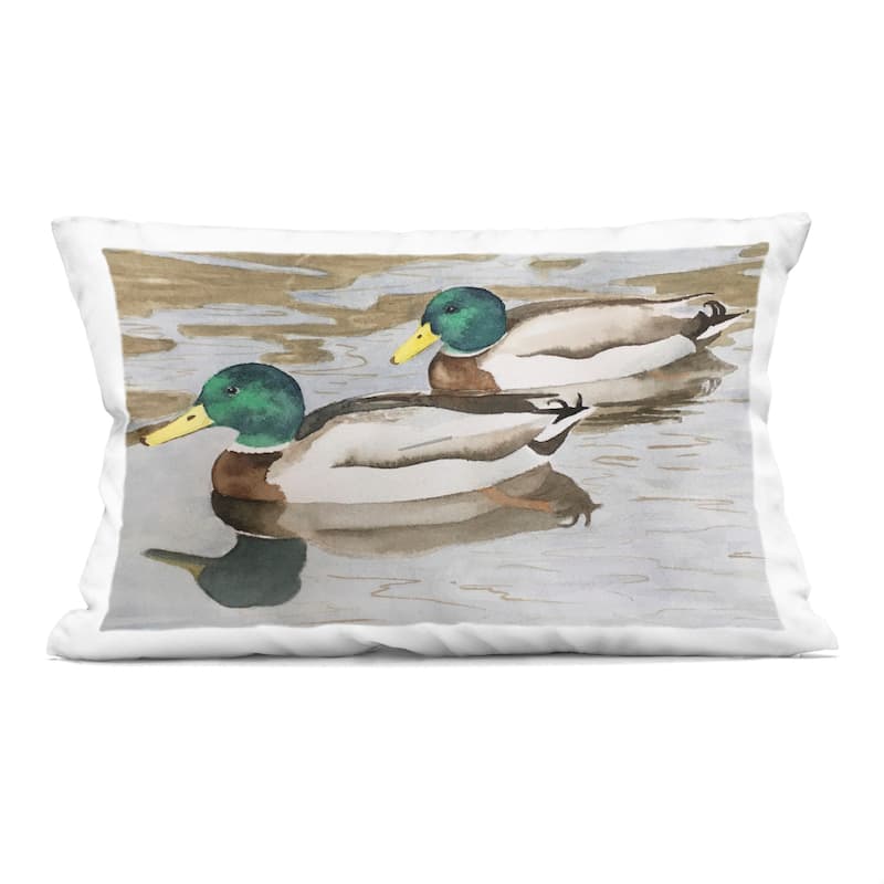 Stupell Mallard Ducks Pair Decorative Printed Throw Pillow Design by Stephanie Fielden - Accent - Polyester - Green - Single
