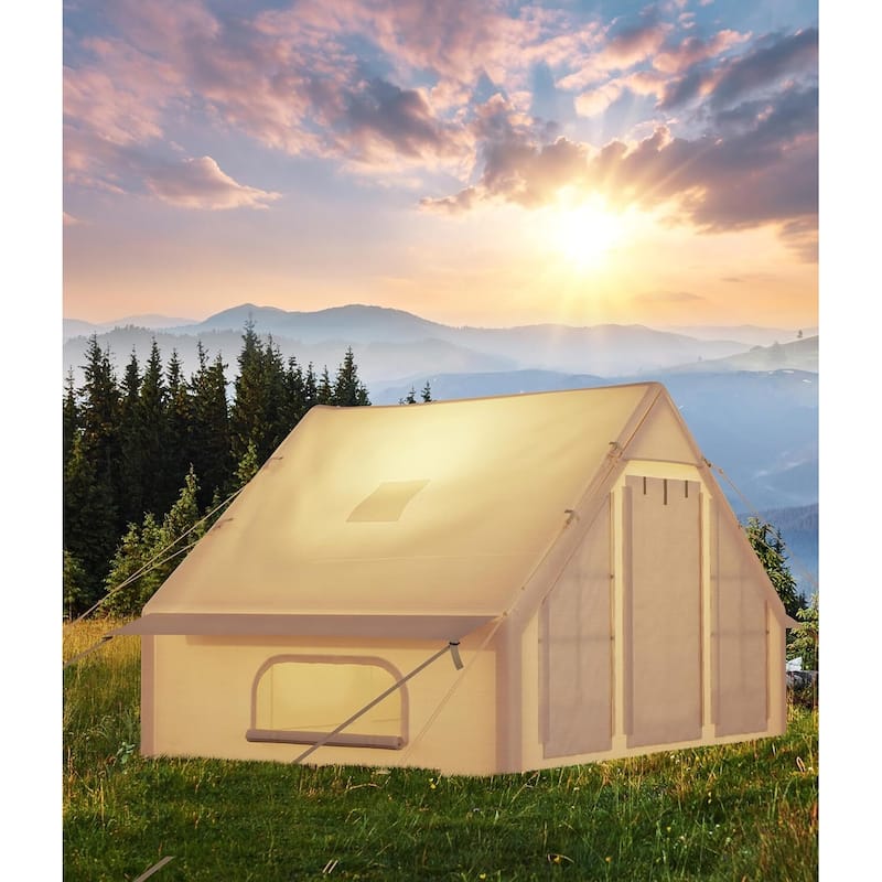 Inflatable 2-4 Person Camping Tent with Air Pump - N/A - Yellow