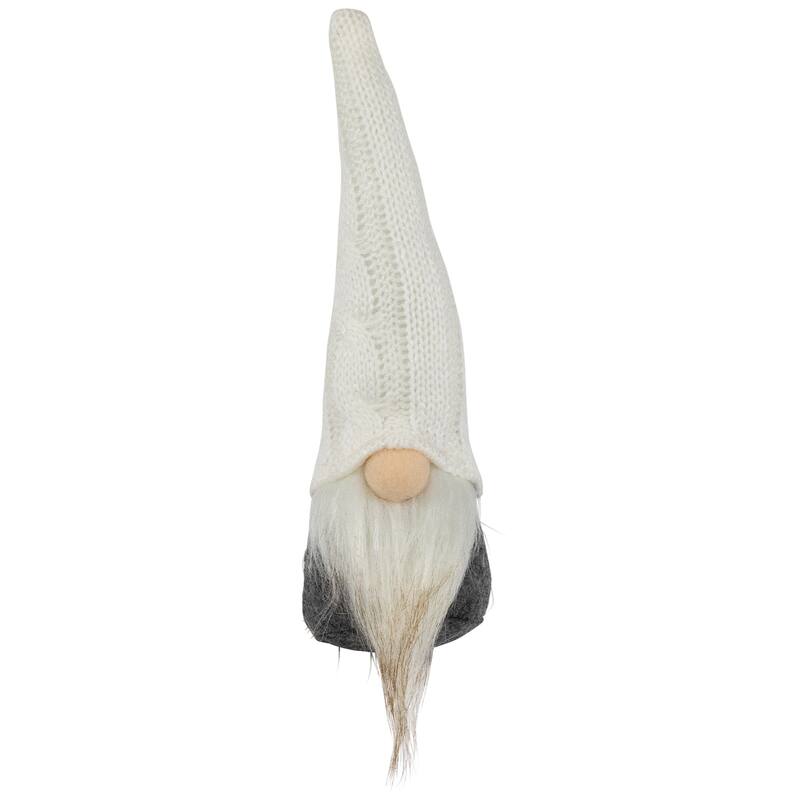 8" Gray and White Gnome with Cable Knit Hat Christmas Decoration