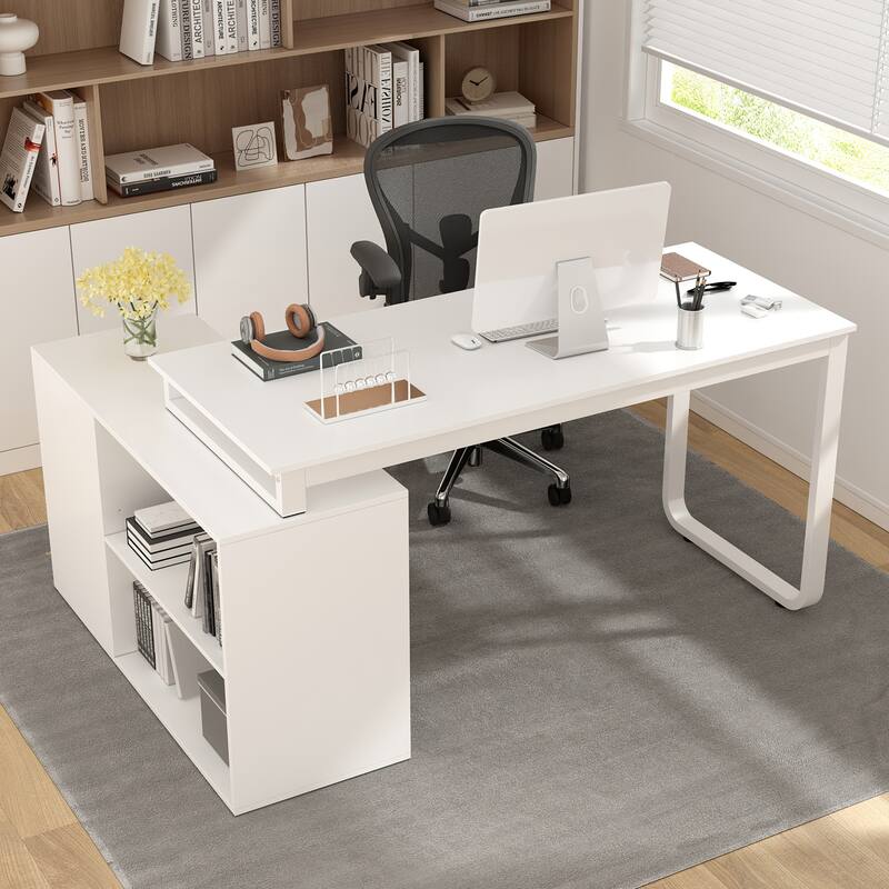 55" L-Shaped Computer Desk Storage Workstation for Productivity Style
