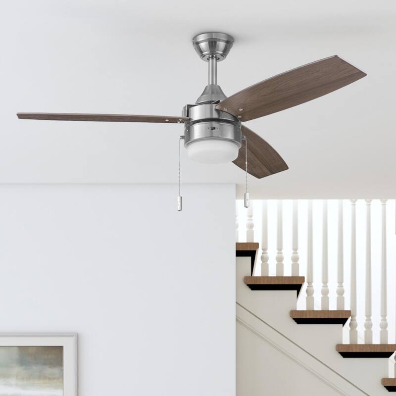48" Honeywell Berryhill Ceiling Fan with Color Changing LED Light, Pull Chain, Dual Mounting Options, 3 Dual Finish Blades