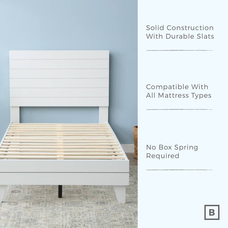 Brookside Mabel Shiplap Platform Bed Frame with Headboard