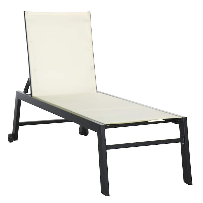 Outdoor Five Position Recliner /Chaise Lounge with Wheels,Steel Frame, Breathable Fabric