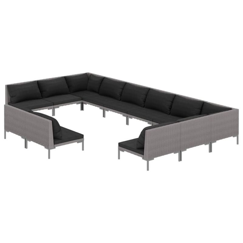 vidaXL Patio Lounge Set Outdoor Sectional Sofa Set Table Poly Rattan Dark Grey - 27.6" x 27.6" x 24"