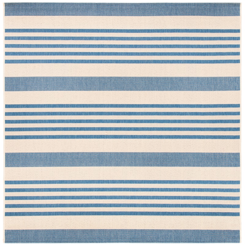 SAFAVIEH Beach House Mecbure Indoor/ Outdoor Waterproof Patio Backyard Rug - 6'7" Square - Beige/Blue