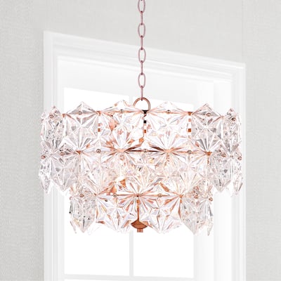 SAFAVIEH Lighting Sia Adjustable 4-light Copper Crystal Pendant - 19"x19"x13-85"