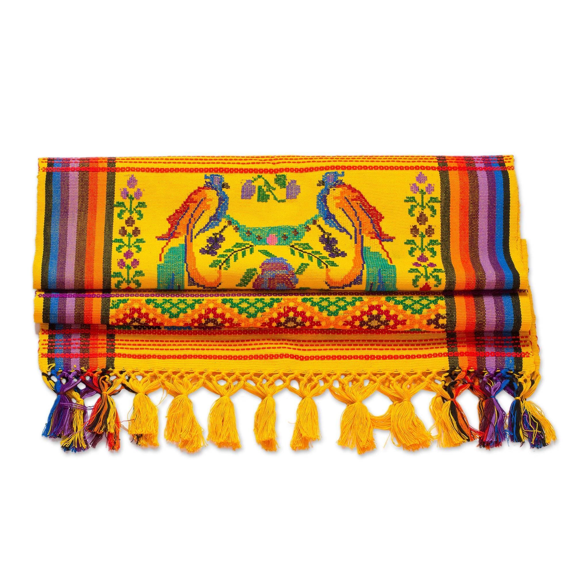 Handmade Yellow Quetzal Cotton Table Runner (Guatemala) - 46